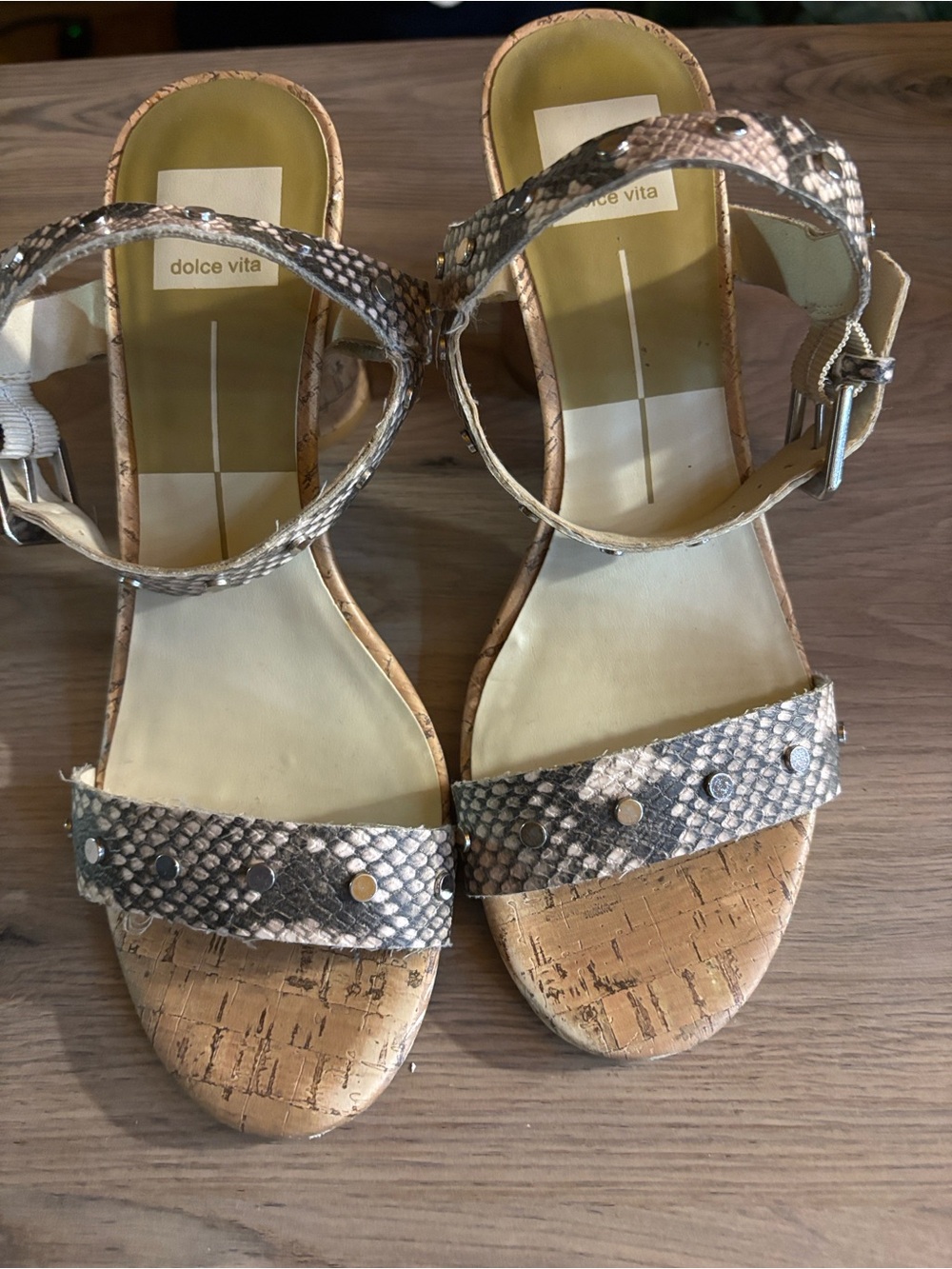Dolce Vita Cork Block Heel Sandals in Snake Print Neutral
